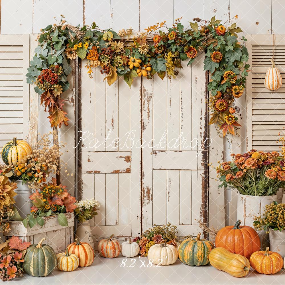 Kate Autumn Pumpkin Rustic Shutters Backdrop Designed by Emetselch - Image 5