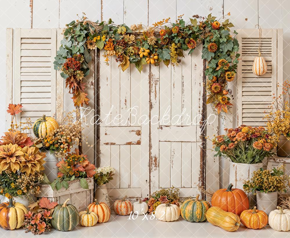 Kate Autumn Pumpkin Rustic Shutters Backdrop Designed by Emetselch - Image 6