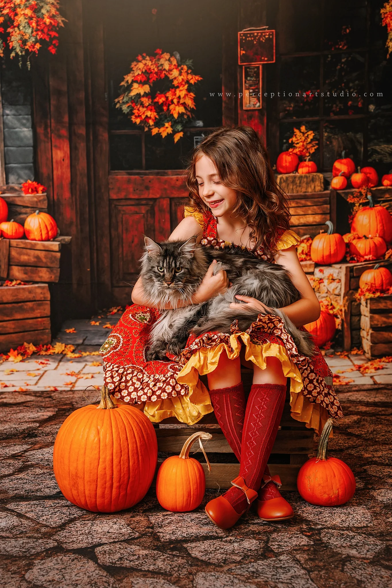Kate Autumn Pumpkin Shop Maple Leaves Backdrop Designed by Emetselch - Image 3