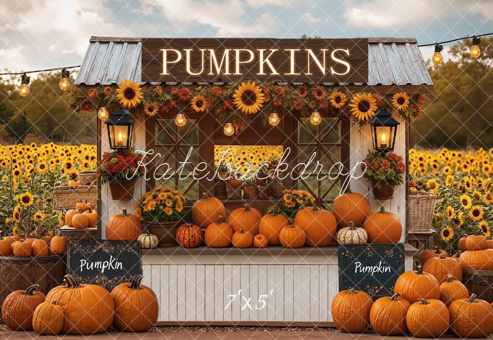 Kate Autumn Pumpkin Stand Sunflower Field Backdrop Designed by Emetselch - Image 2
