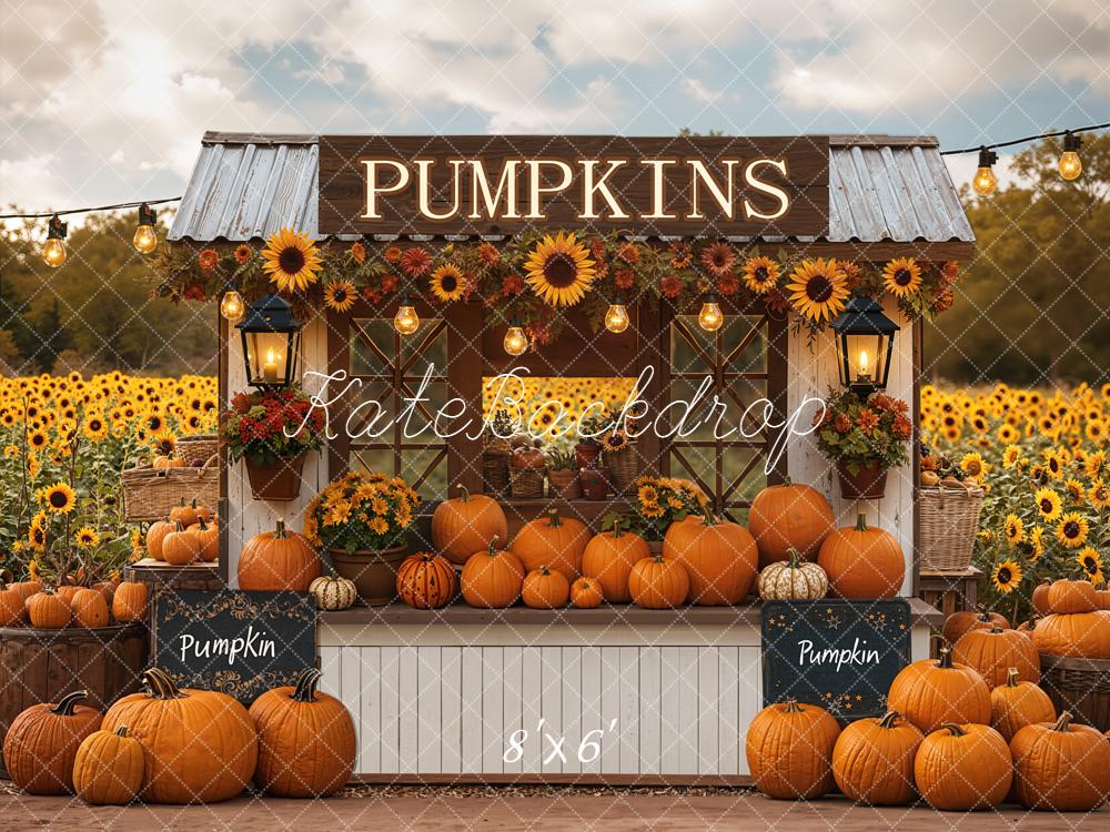 Kate Autumn Pumpkin Stand Sunflower Field Backdrop Designed by Emetselch - Image 6