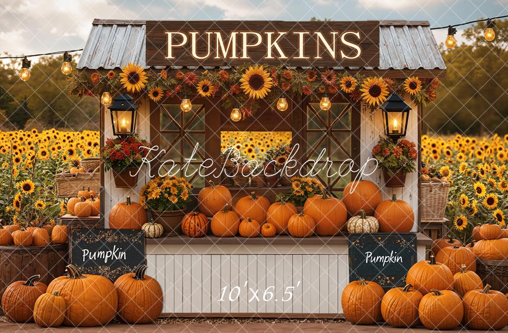 Kate Autumn Pumpkin Stand Sunflower Field Backdrop Designed by Emetselch - Image 7