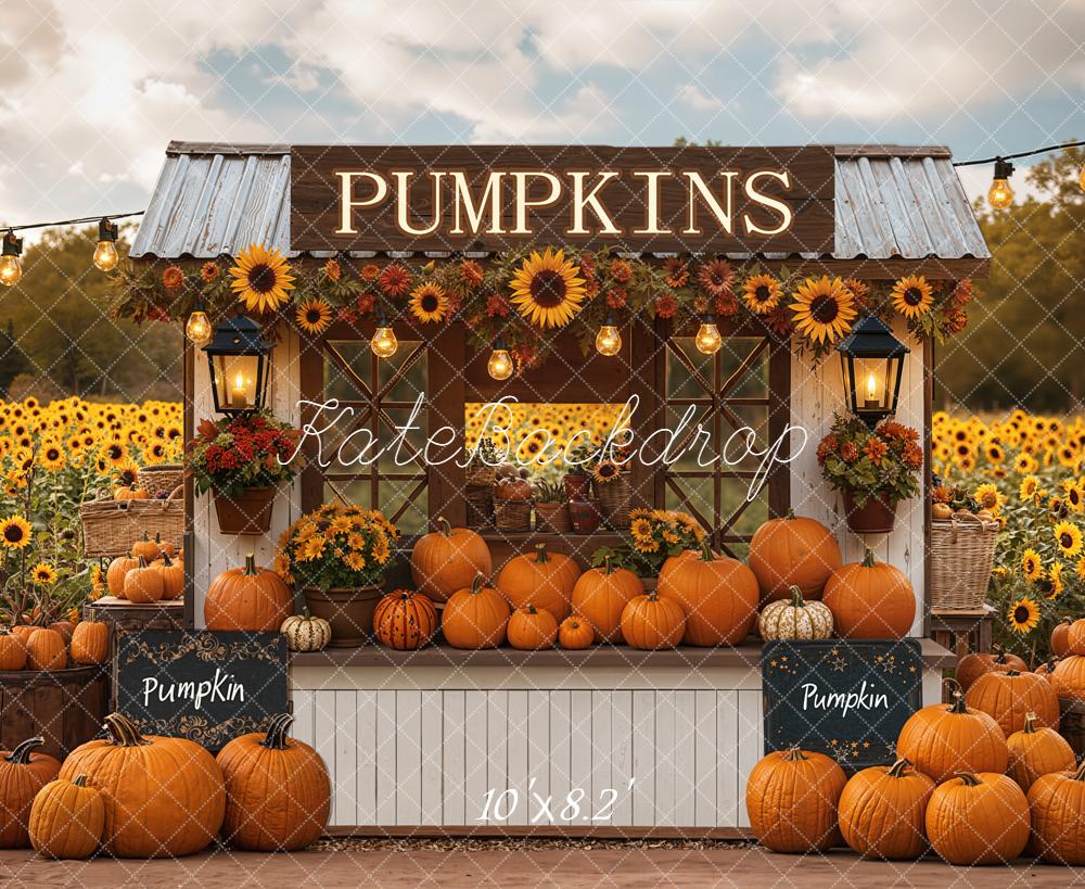 Kate Autumn Pumpkin Stand Sunflower Field Backdrop Designed by Emetselch - Image 9