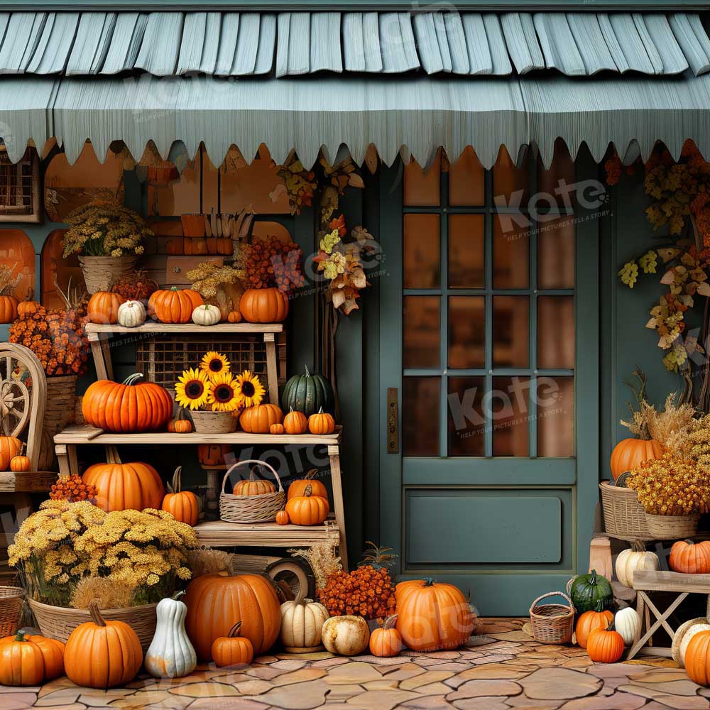 Kate Autumn Pumpkin Store Blue Backdrop Designed by Emetselch - Image 2