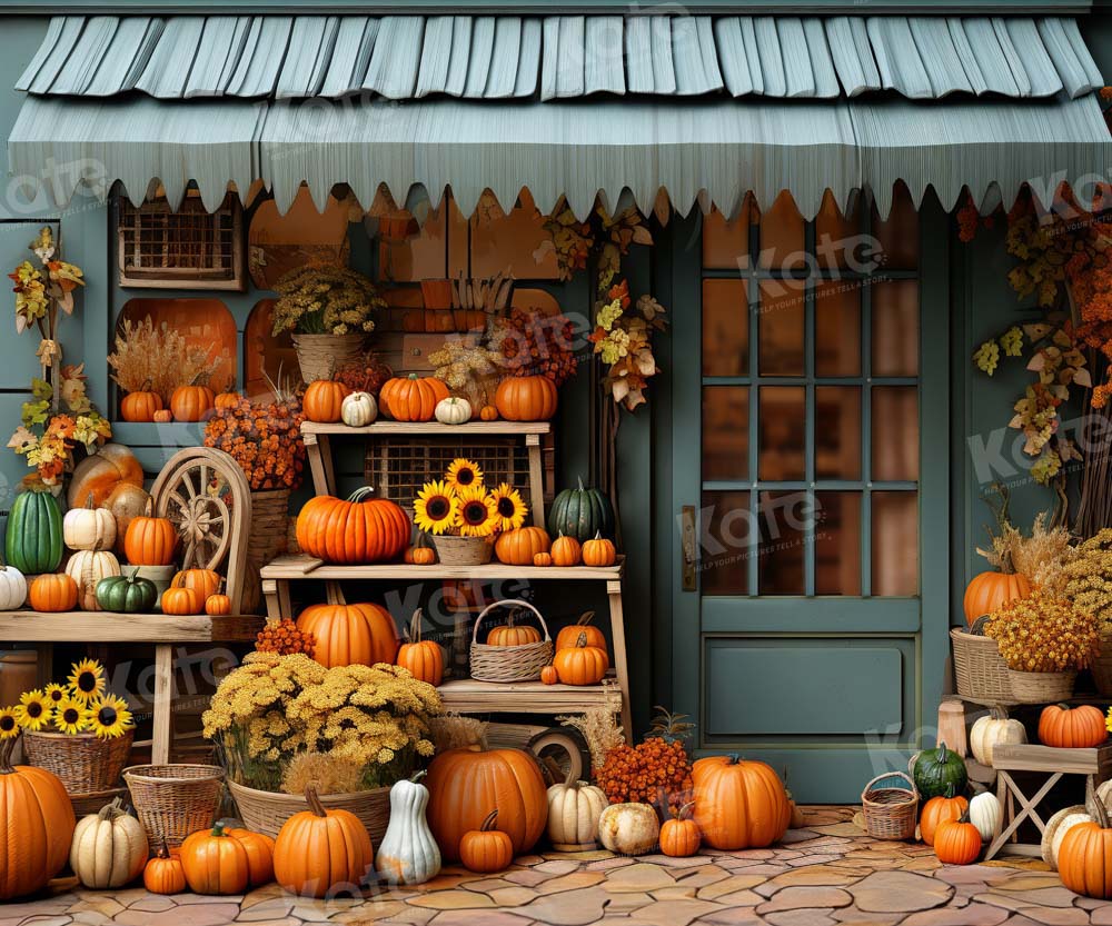 Kate Autumn Pumpkin Store Blue Backdrop Designed by Emetselch - Image 3