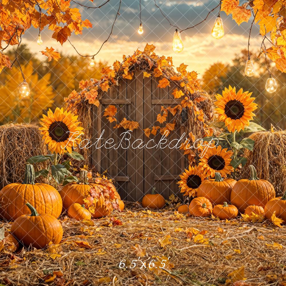 Kate Autumn Pumpkin Sunflower Barn Backdrop Designed by Emetselch - Image 2