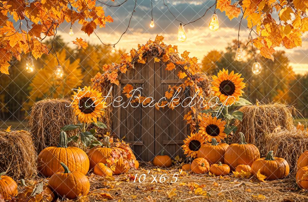 Kate Autumn Pumpkin Sunflower Barn Backdrop Designed by Emetselch - Image 4