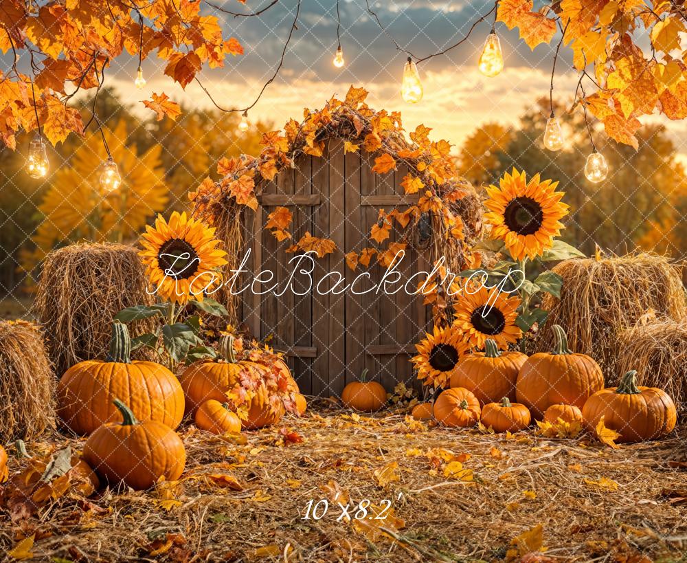 Kate Autumn Pumpkin Sunflower Barn Backdrop Designed by Emetselch - Image 5