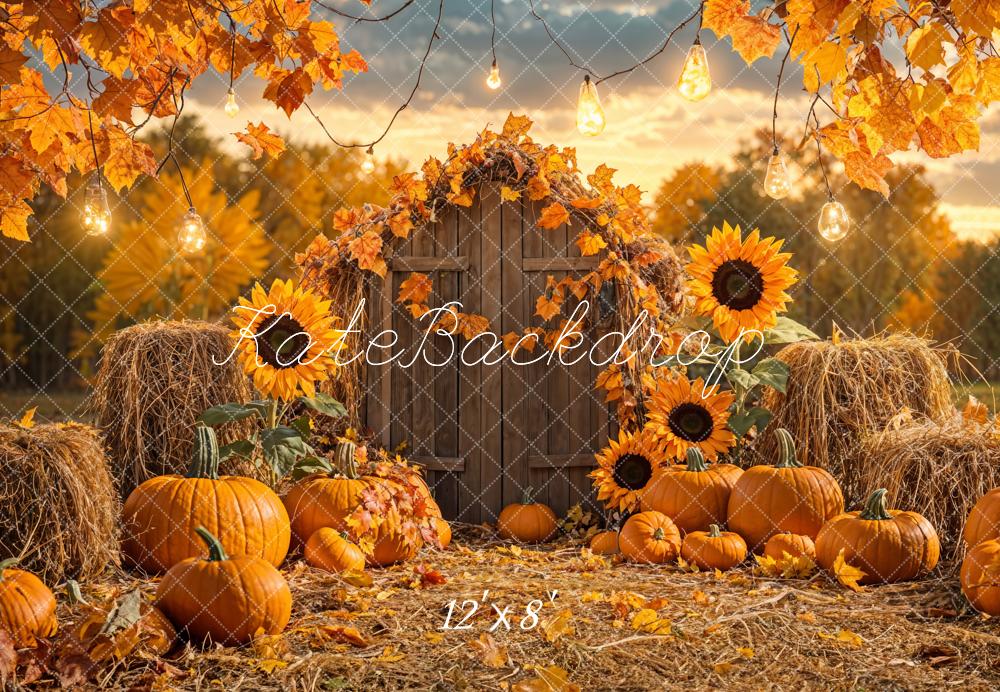 Kate Autumn Pumpkin Sunflower Barn Backdrop Designed by Emetselch - Image 7