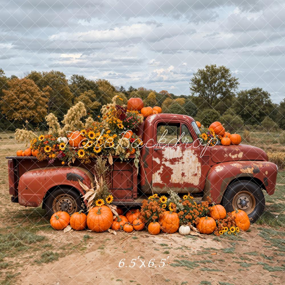 Kate Autumn Pumpkin Sunflower Crimson Truck Backdrop Designed by Emetselch - Image 2