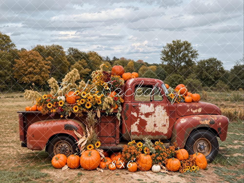 Kate Autumn Pumpkin Sunflower Crimson Truck Backdrop Designed by Emetselch - Image 3