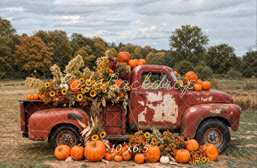 Kate Autumn Pumpkin Sunflower Crimson Truck Backdrop Designed by Emetselch - Image 4