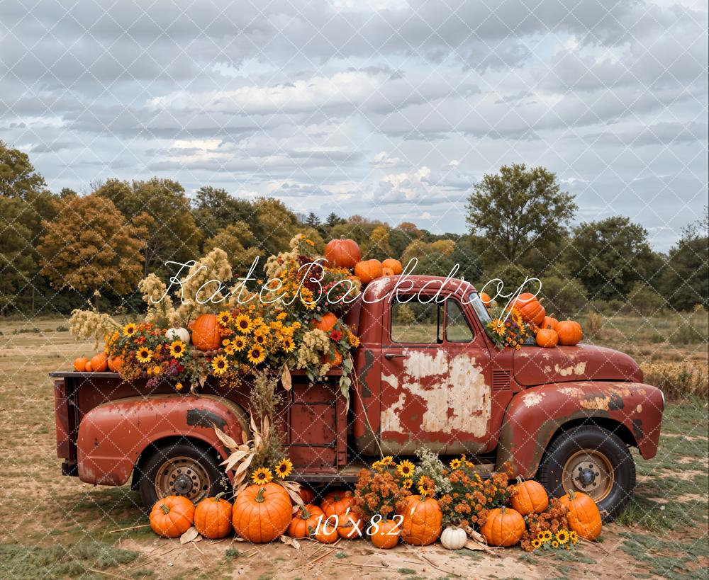Kate Autumn Pumpkin Sunflower Crimson Truck Backdrop Designed by Emetselch - Image 5