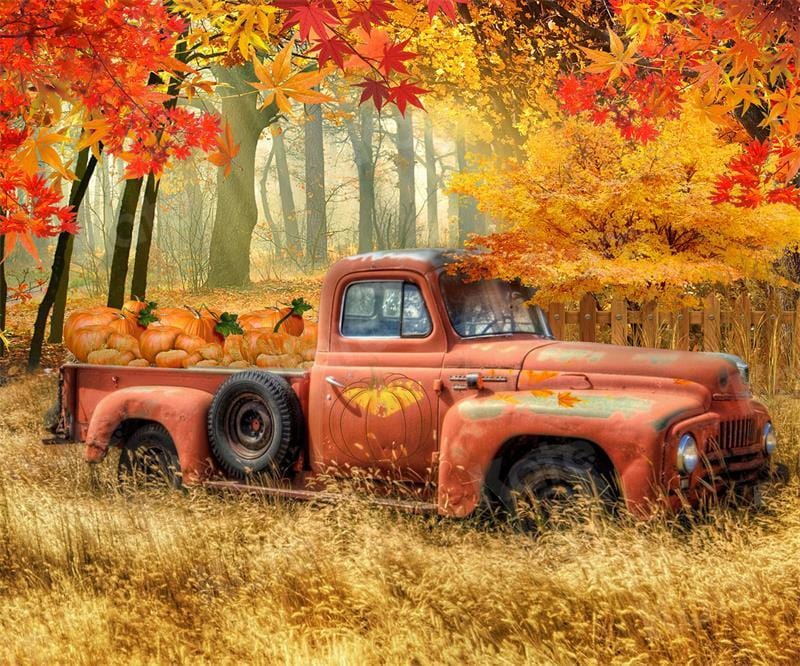 Kate Autumn Pumpkin Truck Harvest Thanksgiving Backdrop for Photography - Image 2