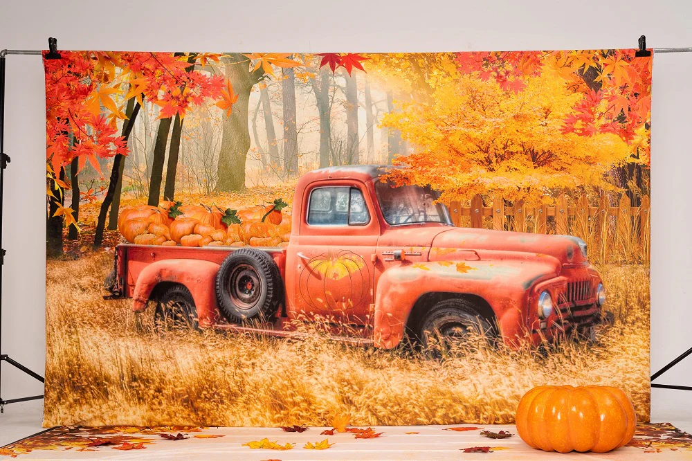 Kate Autumn Pumpkin Truck Harvest Thanksgiving Backdrop for Photography - Image 3