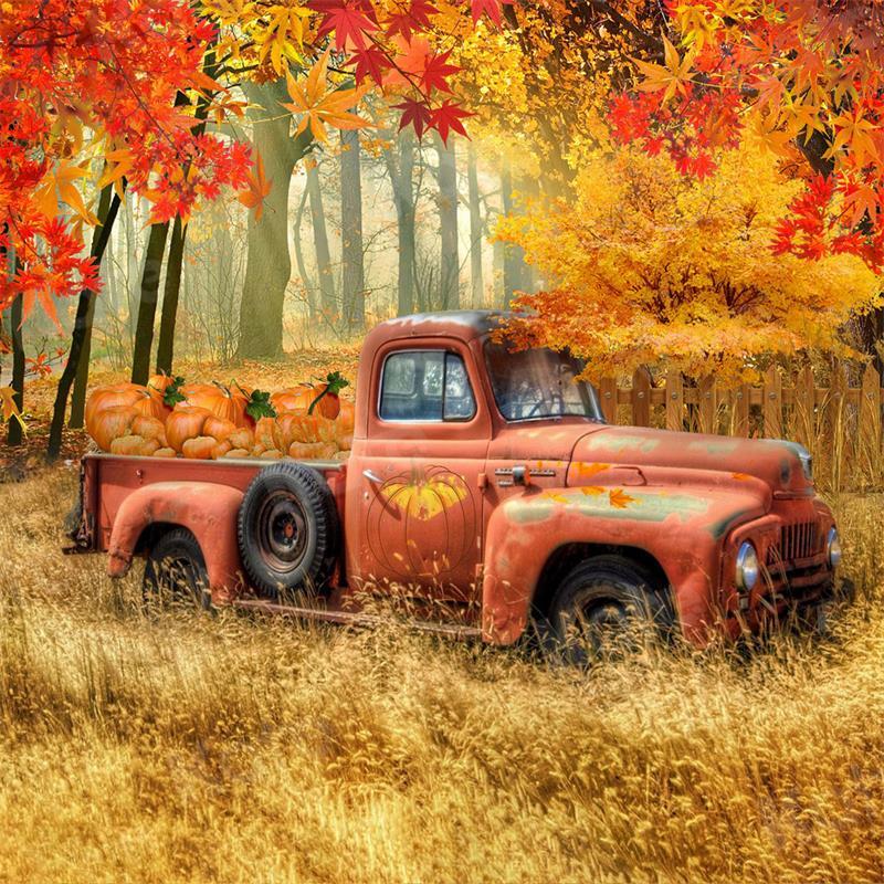 Kate Autumn Pumpkin Truck Harvest Thanksgiving Backdrop for Photography - Image 4
