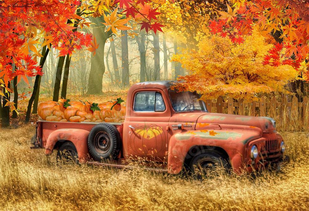 Kate Autumn Pumpkin Truck Harvest Thanksgiving Backdrop for Photography - Image 5