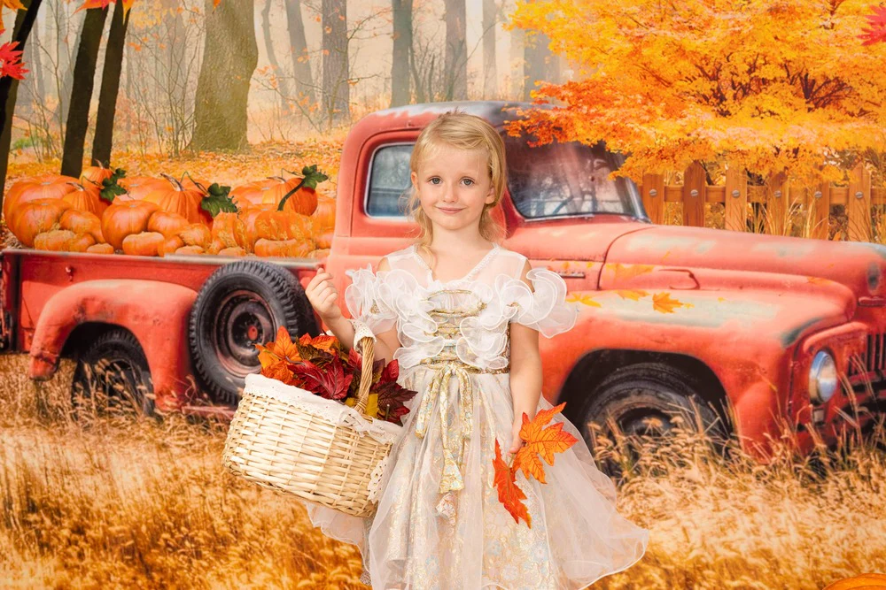 Kate Autumn Pumpkin Truck Harvest Thanksgiving Backdrop for Photography - Image 6