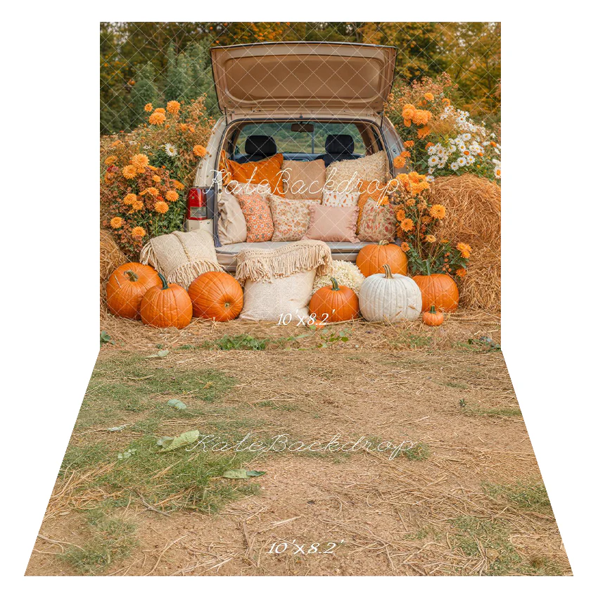Kate Autumn Pumpkin Truck Hay Bales Backdrop+Earthy Grass Floor Backdrop - Image 5