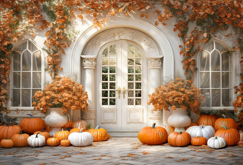 Kate Autumn Pumpkin White Door Backdrop Designed by Emetselch - Image 2