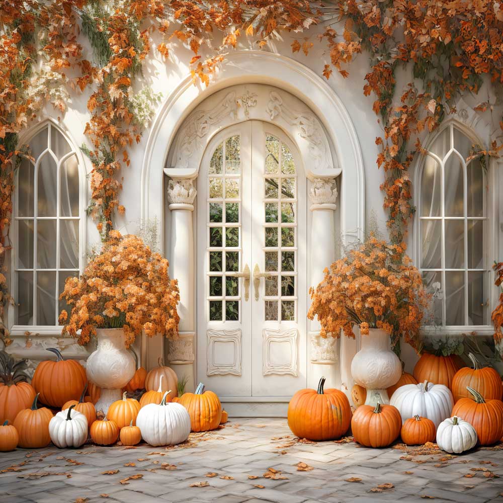 Kate Autumn Pumpkin White Door Backdrop Designed by Emetselch - Image 3