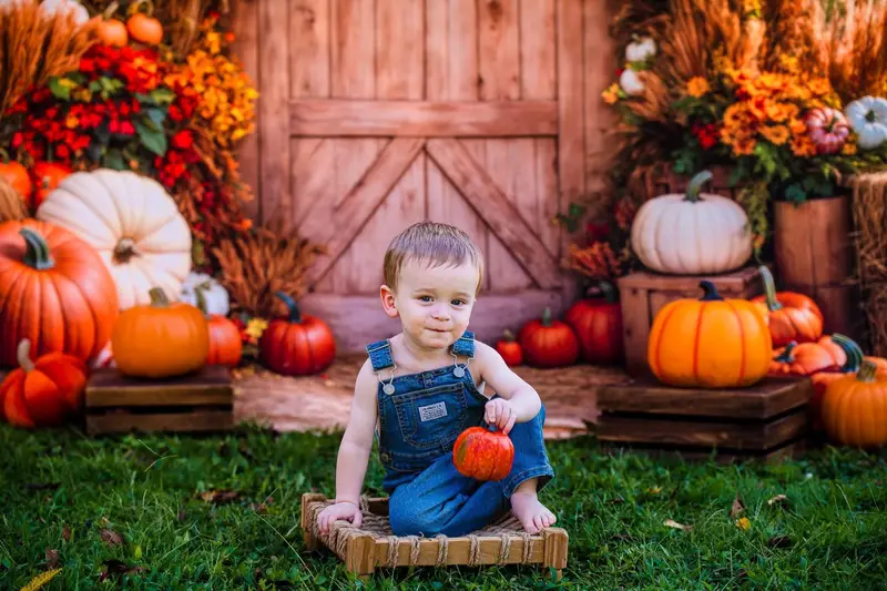 Kate Autumn Pumpkins Barn Door Backdrop Designed by Emetselch - Image 11