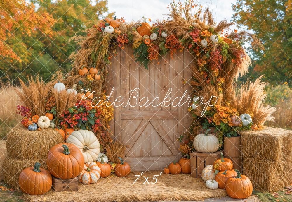 Kate Autumn Pumpkins Barn Door Backdrop Designed by Emetselch - Image 2