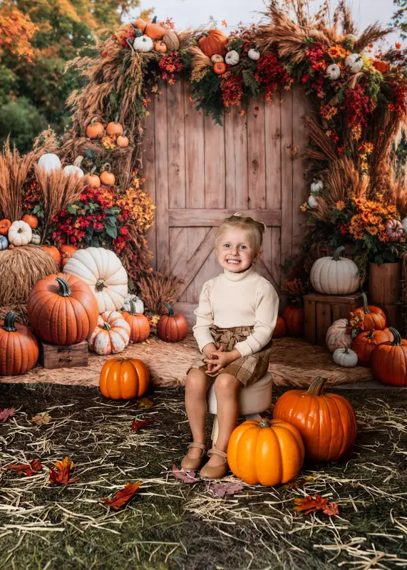 Kate Autumn Pumpkins Barn Door Backdrop Designed by Emetselch - Image 4