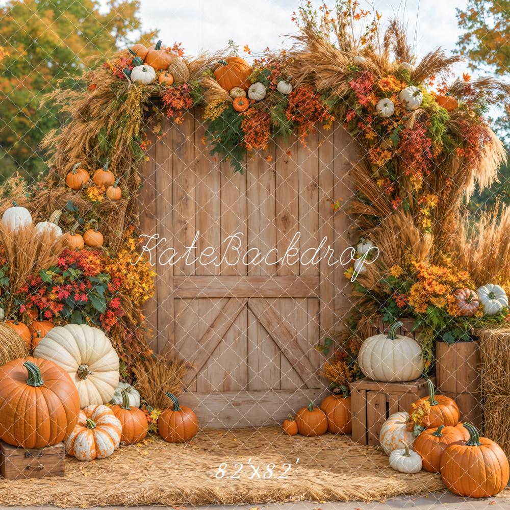 Kate Autumn Pumpkins Barn Door Backdrop Designed by Emetselch - Image 6