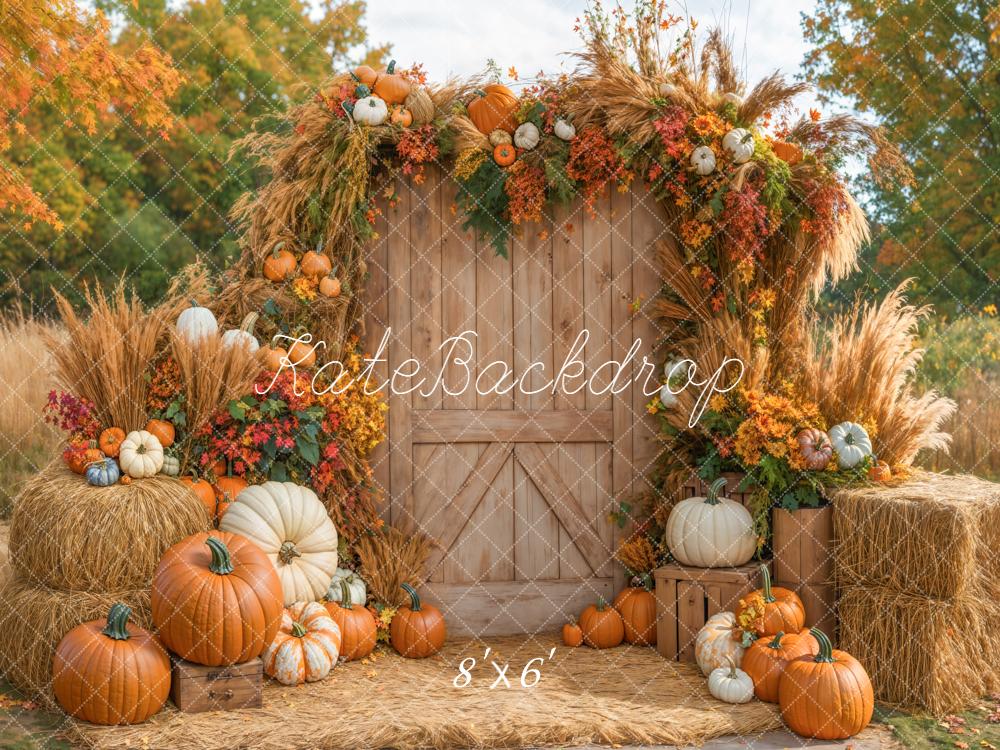 Kate Autumn Pumpkins Barn Door Backdrop Designed by Emetselch - Image 7