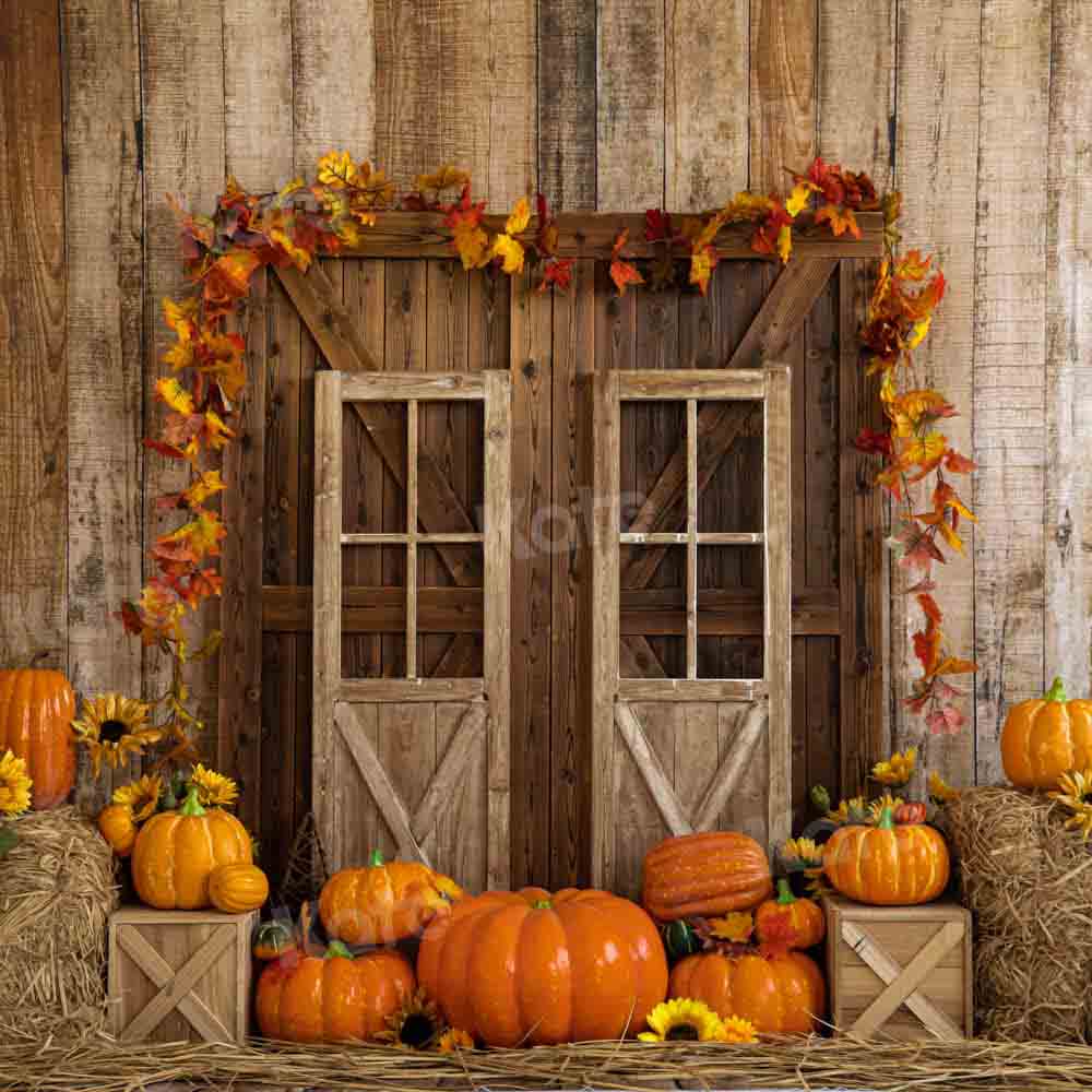 Kate Autumn Pumpkins Barn Door Backdrop Designed by Emetselch - Image 2