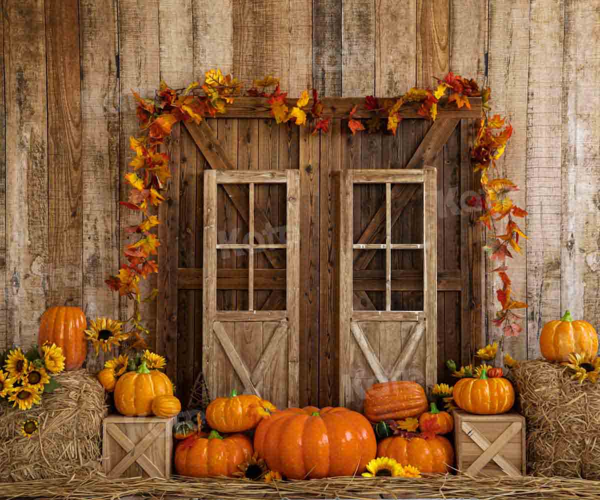 Kate Autumn Pumpkins Barn Door Backdrop Designed by Emetselch - Image 3