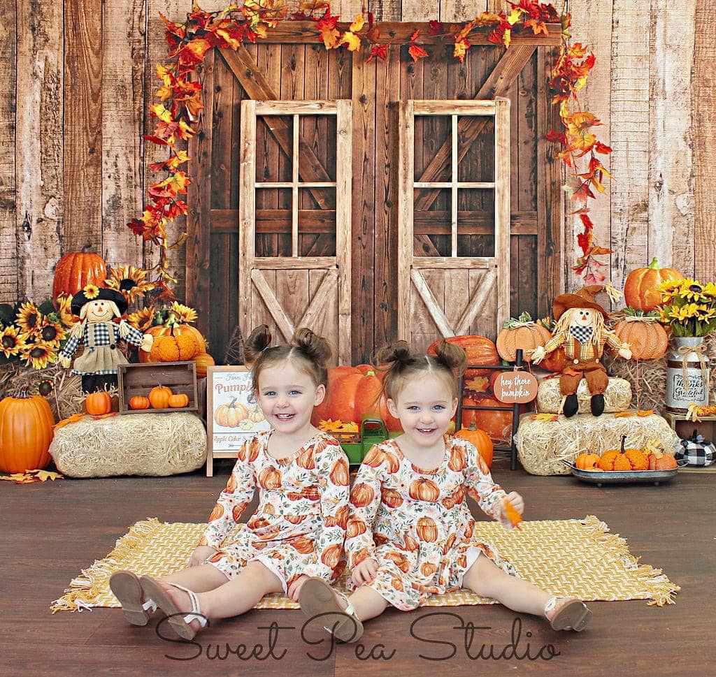 Kate Autumn Pumpkins Barn Door Backdrop Designed by Emetselch - Image 4