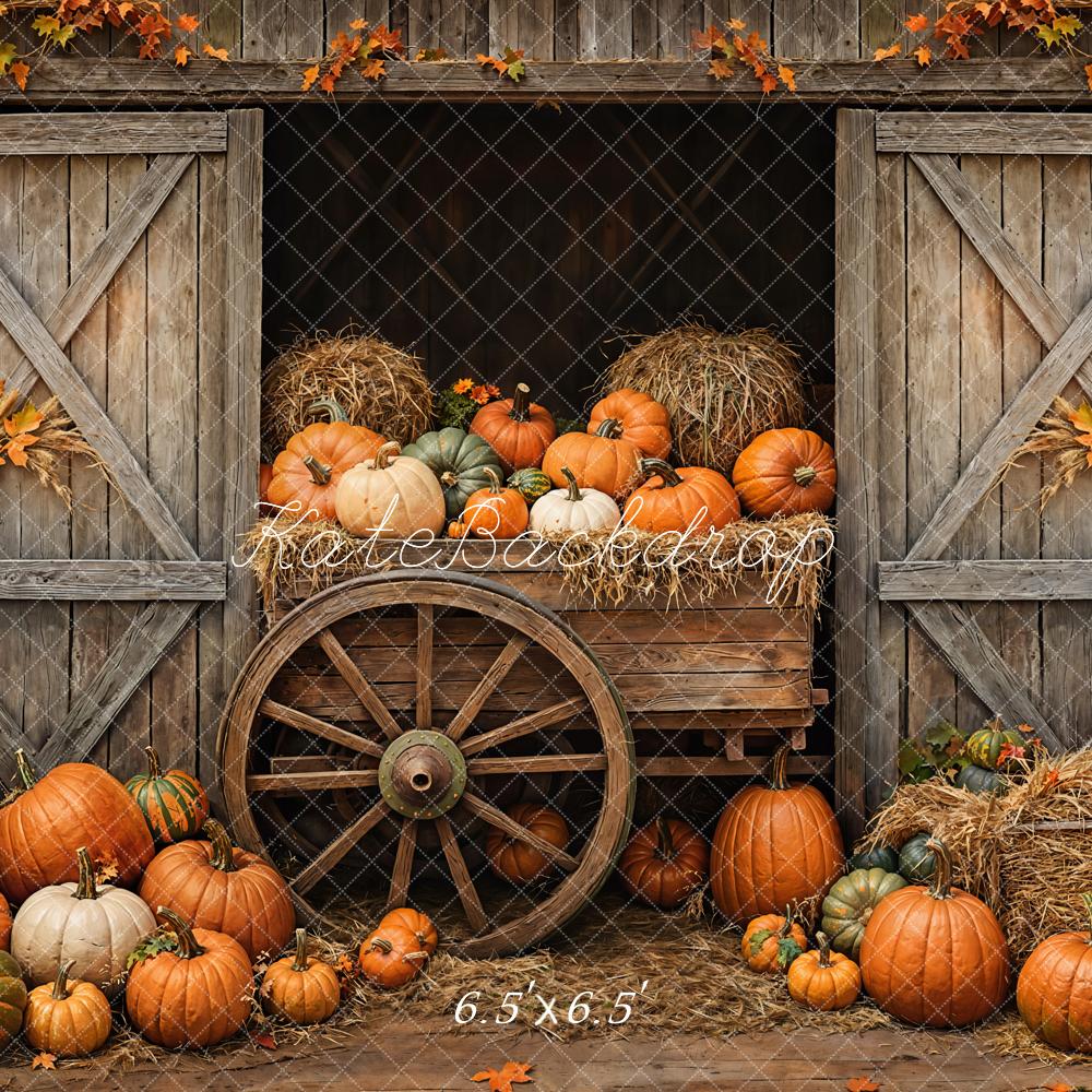 Kate Autumn Pumpkins Cart Barn Door Backdrop Designed by Emetselch - Image 3