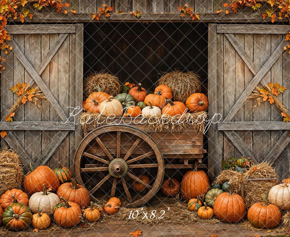 Kate Autumn Pumpkins Cart Barn Door Backdrop Designed by Emetselch - Image 4