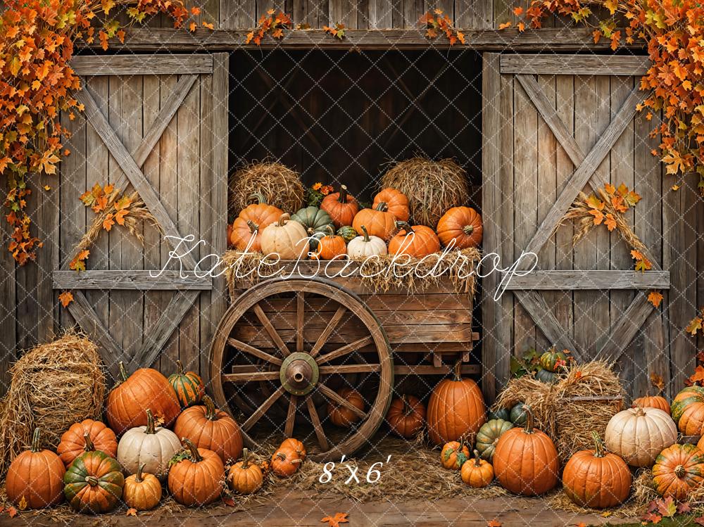 Kate Autumn Pumpkins Cart Barn Door Backdrop Designed by Emetselch - Image 5
