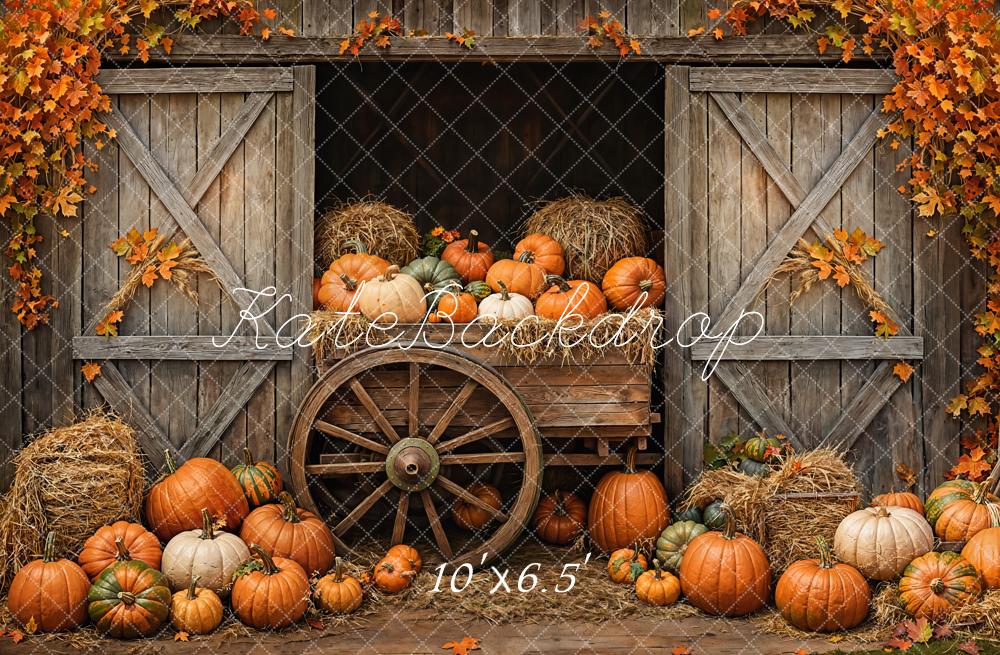 Kate Autumn Pumpkins Cart Barn Door Backdrop Designed by Emetselch - Image 6