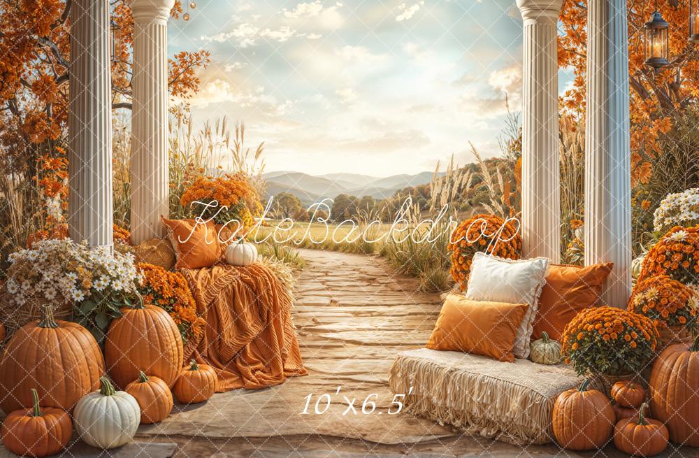 Kate Autumn Pumpkins Columns Path Fleece Backdrop Designed by Emetselch - Image 2