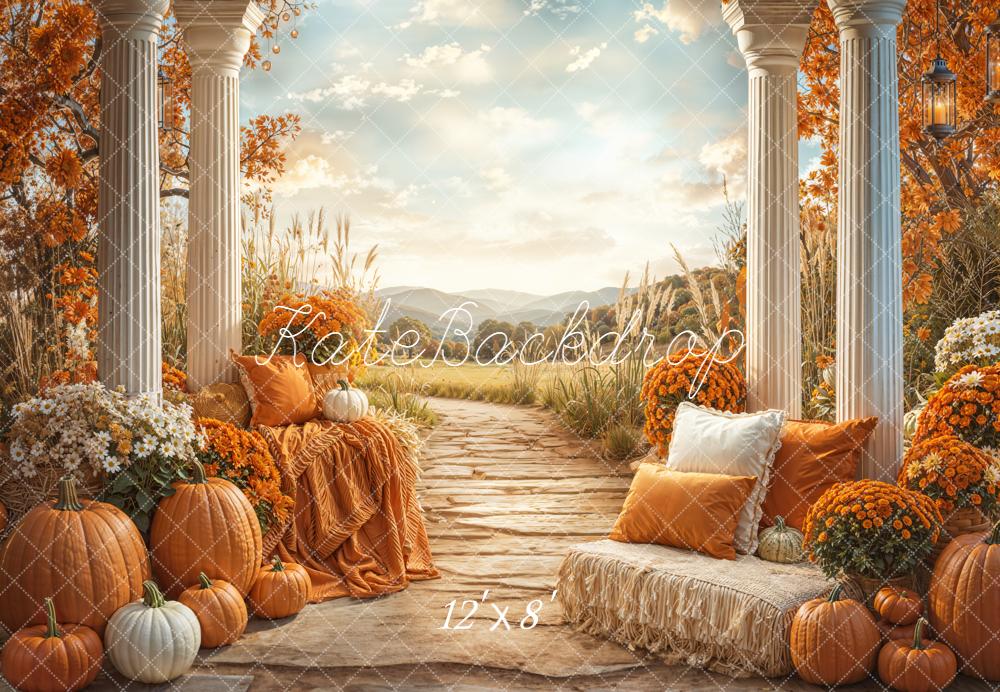 Kate Autumn Pumpkins Columns Path Fleece Backdrop Designed by Emetselch - Image 4