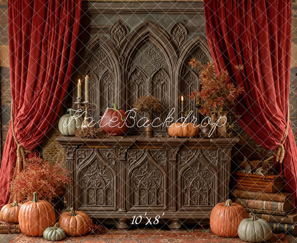Kate Autumn Pumpkins Gothic Cabinet Fleece Backdrop Designed by Emetselch - Image 3