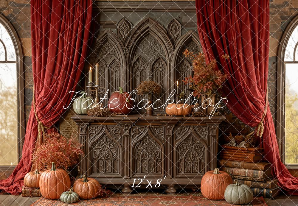 Kate Autumn Pumpkins Gothic Cabinet Fleece Backdrop Designed by Emetselch - Image 4