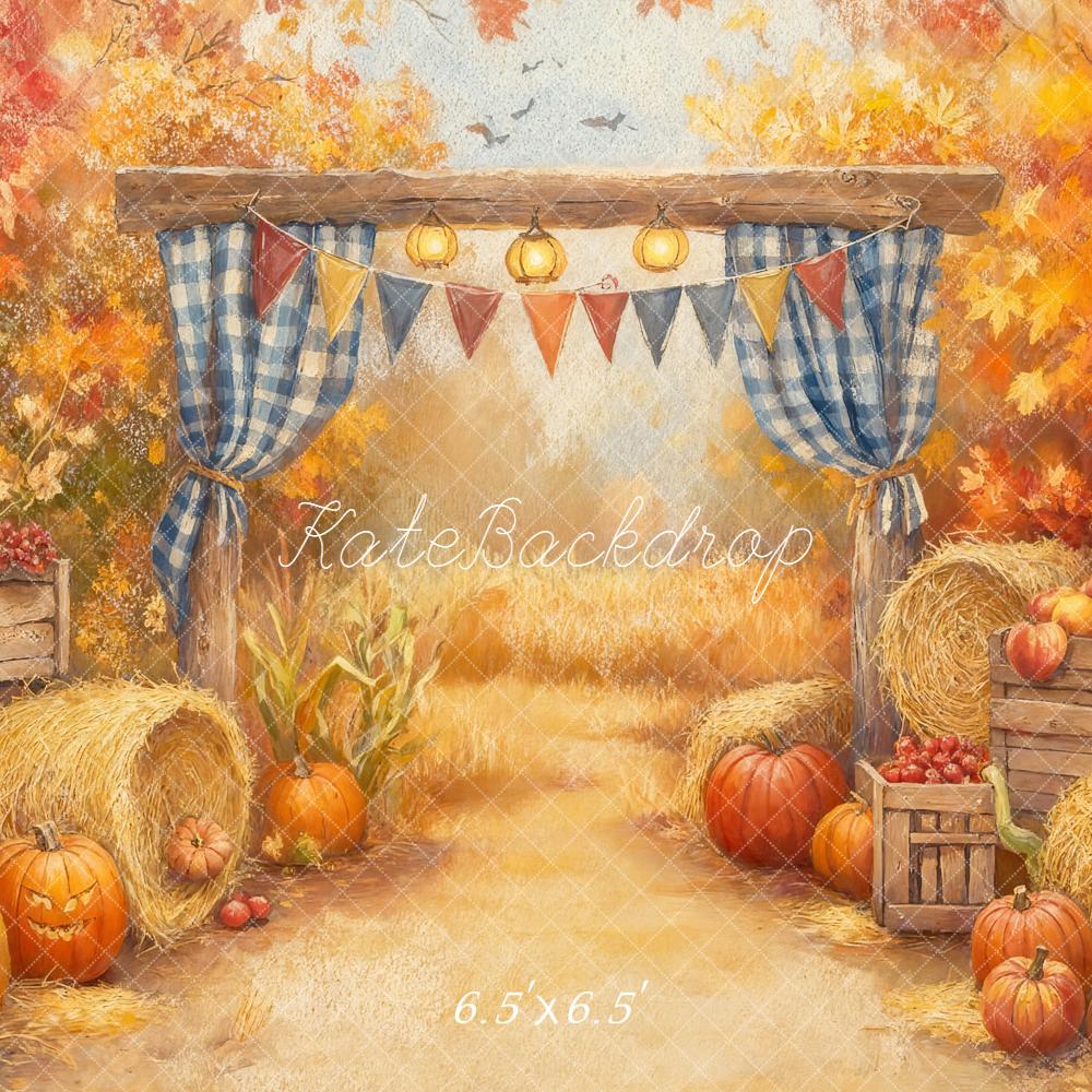 Kate Autumn Pumpkins Hay Bales Crates Backdrop Designed by GQ - Image 2