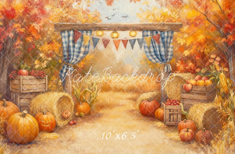 Kate Autumn Pumpkins Hay Bales Crates Backdrop Designed by GQ - Image 4