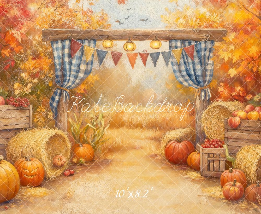 Kate Autumn Pumpkins Hay Bales Crates Backdrop Designed by GQ - Image 6