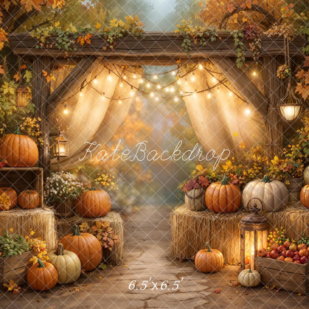 Kate Autumn Pumpkins Hay Bales Lanterns Backdrop Designed by GQ - Image 2