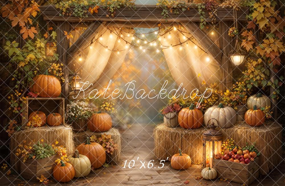 Kate Autumn Pumpkins Hay Bales Light Fleece Backdrop Designed by GQ - Image 2
