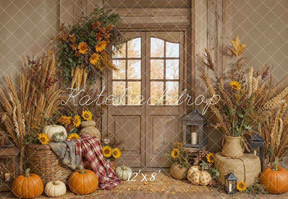 Kate Autumn Pumpkins Rustic Room Fleece Backdrop Designed by Emetselch - Image 2