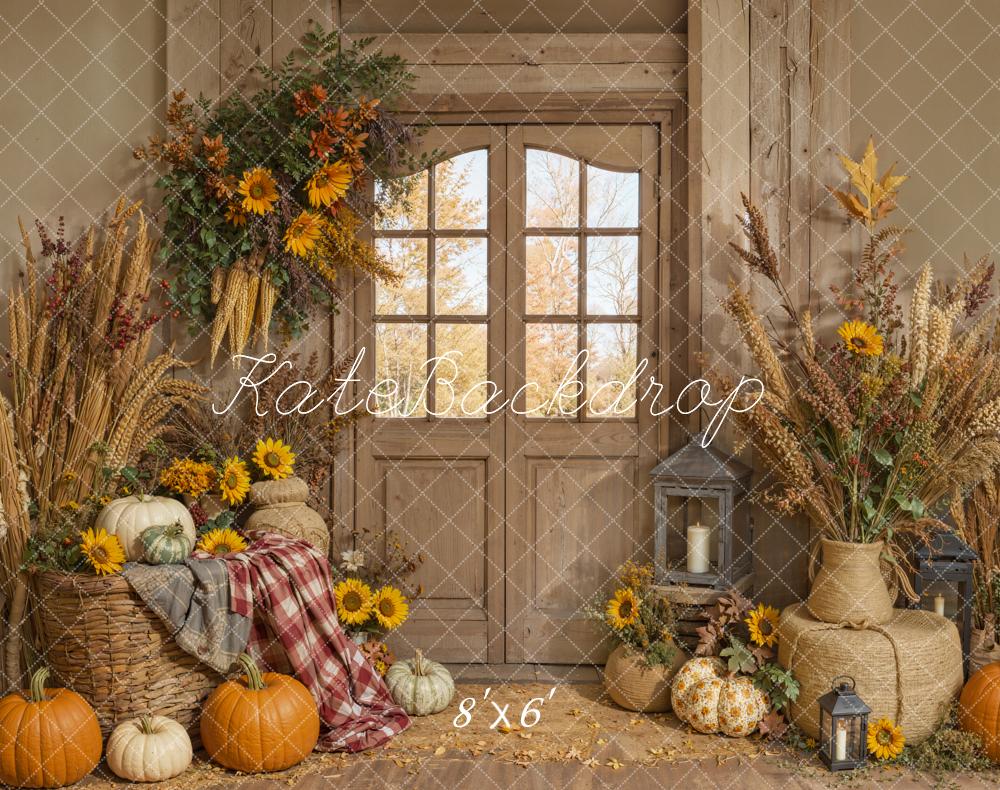 Kate Autumn Pumpkins Rustic Room Fleece Backdrop Designed by Emetselch - Image 3