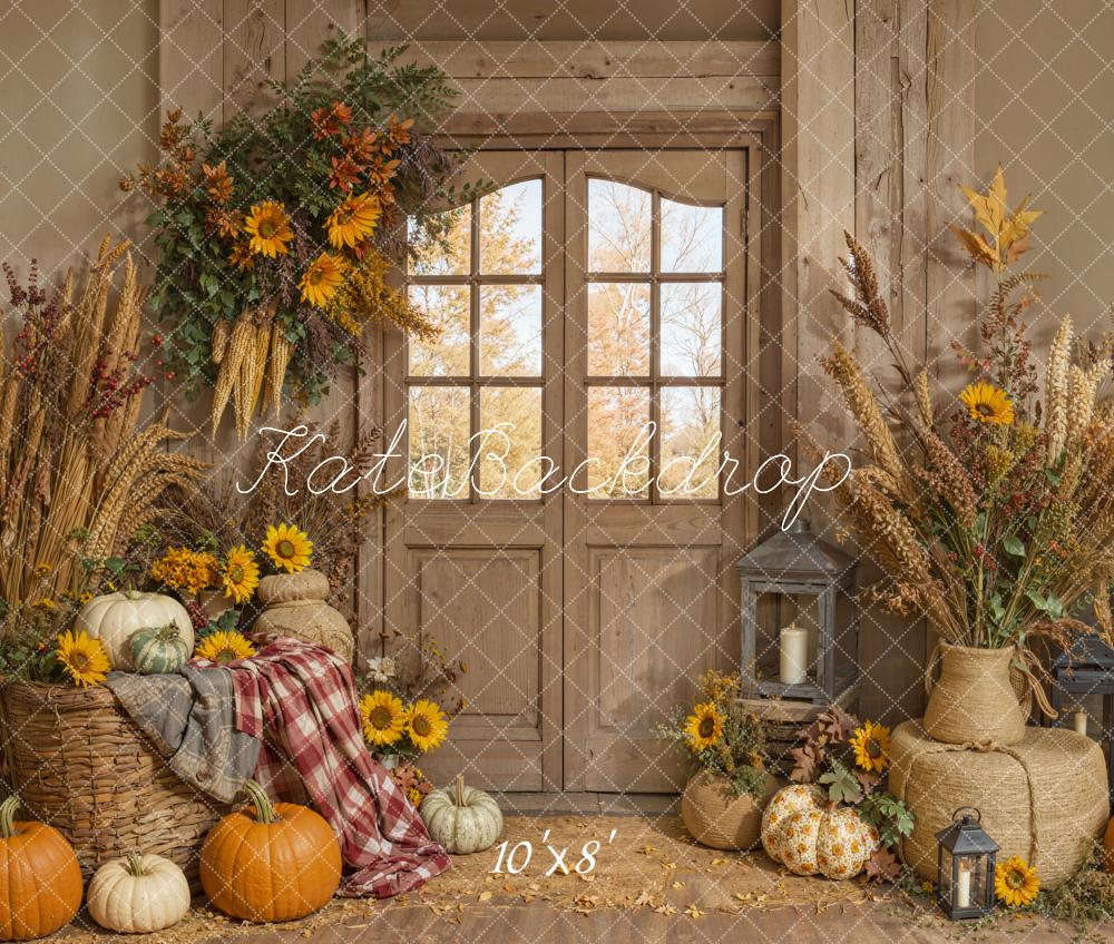 Kate Autumn Pumpkins Rustic Room Fleece Backdrop Designed by Emetselch - Image 4