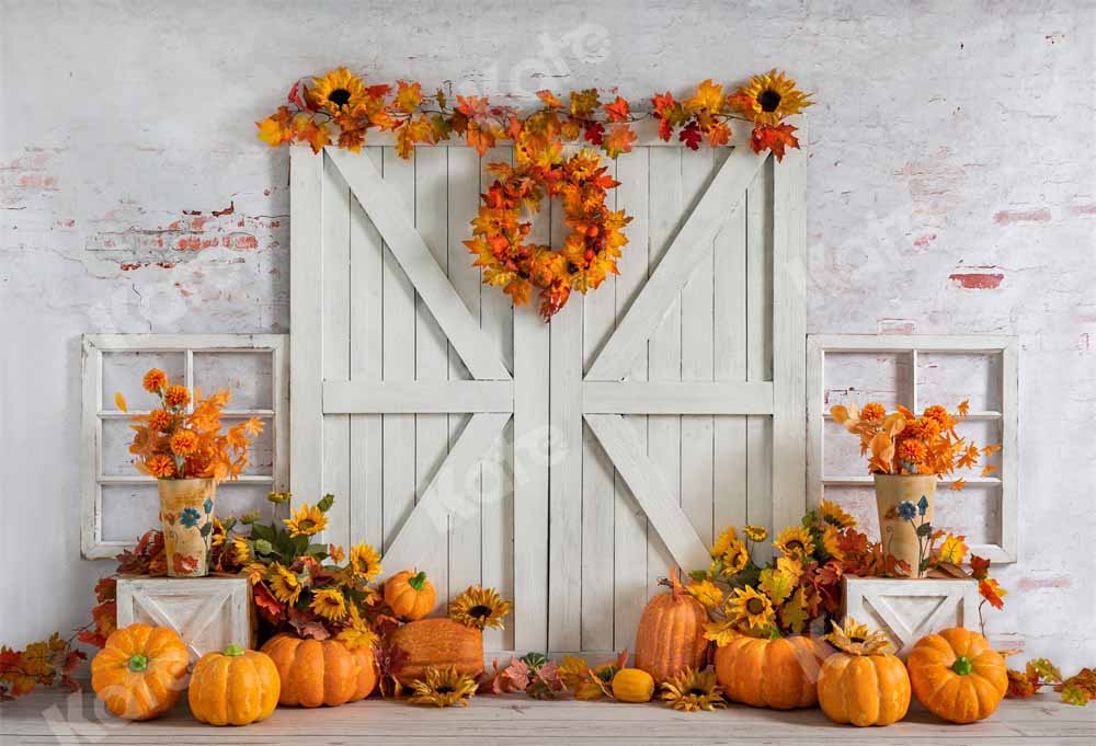 Kate Autumn Pumpkins Thanksgiving Barn Backdrop Designed by Emetselch - Image 2